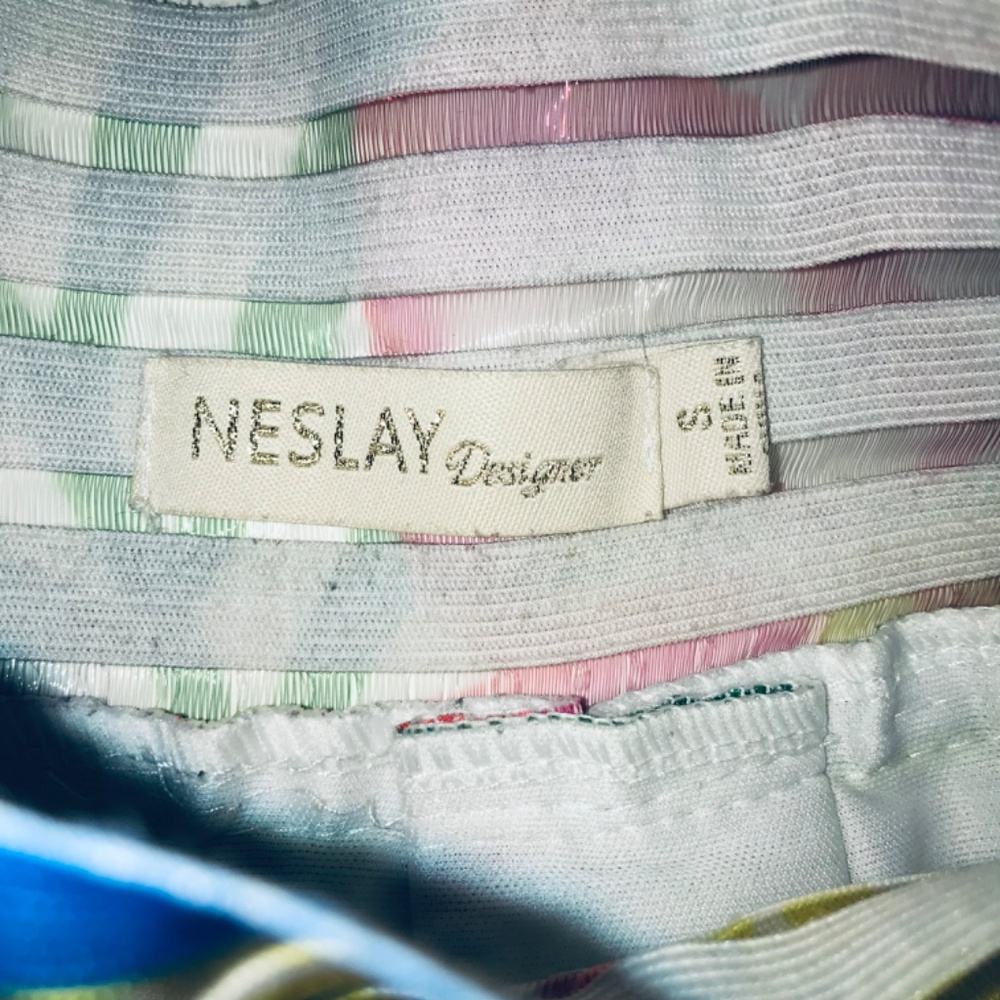Neslay Designer Tropical A-Line Skirt Multi-Color Floral Pink Blue Green Small - Picture 8 of 12